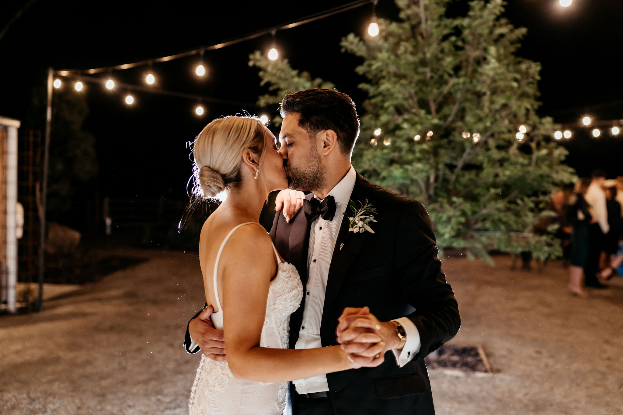 Erin & Luke's wedding under festoon lights
